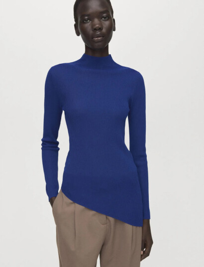 Mango Sweater With Asymmetrical Turtleneck   Blue   XL
