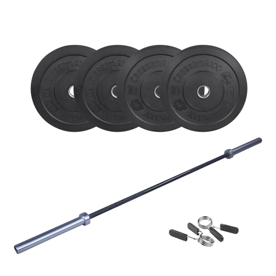 Crossmaxx CF Vektstangsett (30 kg skiver + 15 kg vektstang). Perfekt for crossfit og styrketrening