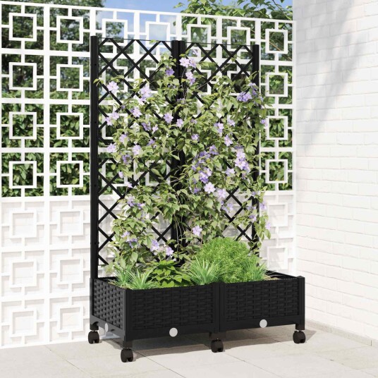 vidaXL Hageplanter med espalier og hjul Svart 80 x 40 x 131,5 cm PP