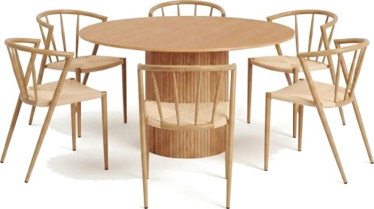 Kopparbo spisegruppe rund 130 cm eik med 6 Winston spisestoler   Eik