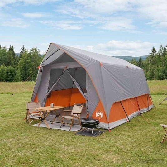 telt 6 personers Grå og Oransje Polyester og stål telt 6 personers Grå og Oransje Polyester og stål