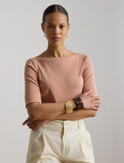 Lauren Ralph Lauren Stretch Cotton Boatneck Tee Pink XXL