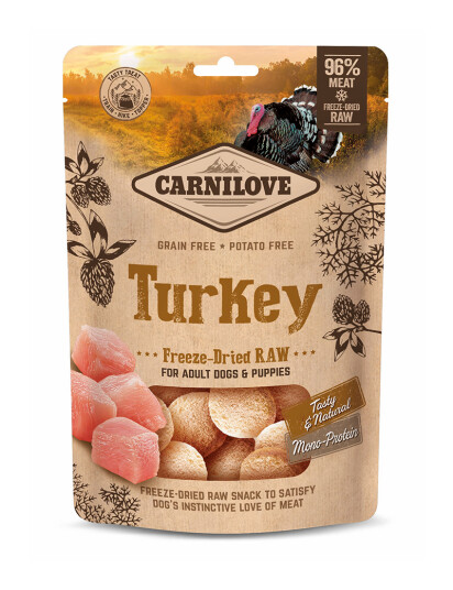 Carnilove Raw frysetørket hundegodbit   kalkun 60 g