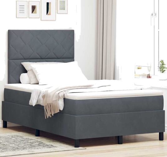 Box Spring Seng med Madrass & LED Mørk Grå 120x200 cm Fløyel