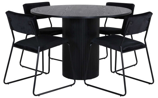 Venture Design Bianca & Kenth spisegruppe Svart/svart 4 stoler & bord 110 cm