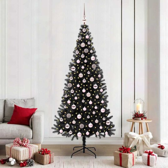 Juletre med 300 LED med stativ Svart 210 cm PVC Juletre med 300 LED med stativ Svart 210 cm PVC