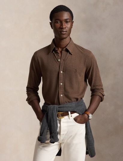 Polo Ralph Lauren Featherweight Mesh Lsl Knt Brown XXL
