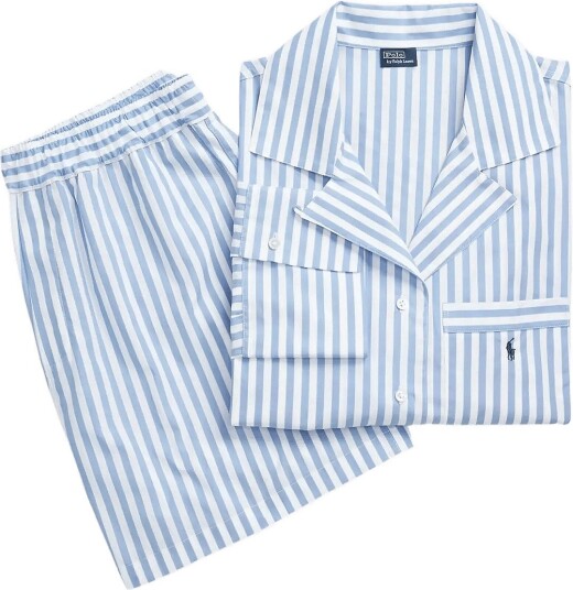 Polo Ralph Lauren Intimates Crop Top & Boxer Striped Cotton Pj Set Blue XL