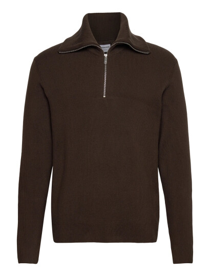 Lindbergh Half Zip Rib Knit W?. Oversized Col - Brown - L