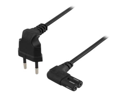 Deltaco 0.5m Strømkabel Europlug til IEC 60320 C7 Vinklet Svart Deltaco 0.5m Strømkabel Europlug til IEC 60320 C7 Vinklet Svart