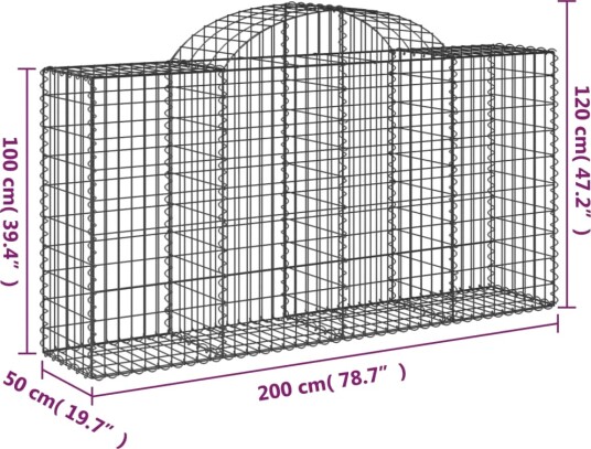 vidaXL Gabionkurv buet 200x50x100/120 cm galvanisert jern