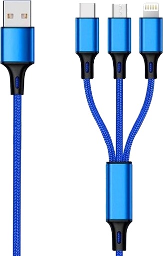 2Go 797151 Usb-Kabel 1,5 M Usb B Usb C/Micro-Usb B/Lightning Schwarz Blau 797151