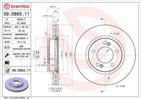 Bremseskive BREMBO 09.D863.11 Bremseskive BREMBO 09.D863.11