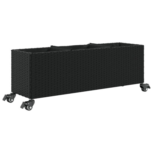 Plantekasser med hjul 2 stk svart 107x32x38 cm polyrotting Plantekasser med hjul 2 stk svart 107x32x38 cm polyrotting