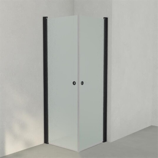 INR Iconic Nordic Rooms Dusjhjørne Linc Angel Original, Frostet/stripe Glass Svart Matt / 70x70cm Frostet