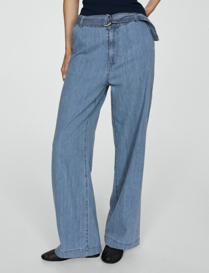 Mango Flowy Wideleg Trousers With Belt - Blue - XS Mango Flowy Wideleg Trousers With Belt - Blue - XS