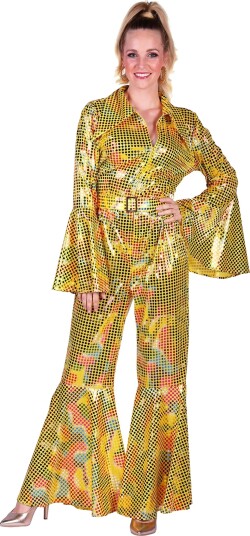 Thetru B.v. Disco Jumpsuit Gul Fargeskimrende Kostyme Large 3591-1000-000L