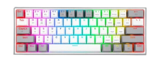 Redragon Fizz Pro K616 60% Usb + Rf Wireless + Bluetooth Mekanisk Nøkkelbryter Qwerty Rgb Led Grå Hvit