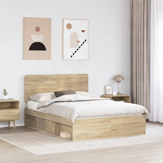 Sengestamme med hodegjerde Sonoma eik 150 x 200 cm Massiv furu Sengestamme med hodegjerde Sonoma eik 150 x 200 cm Massiv furu