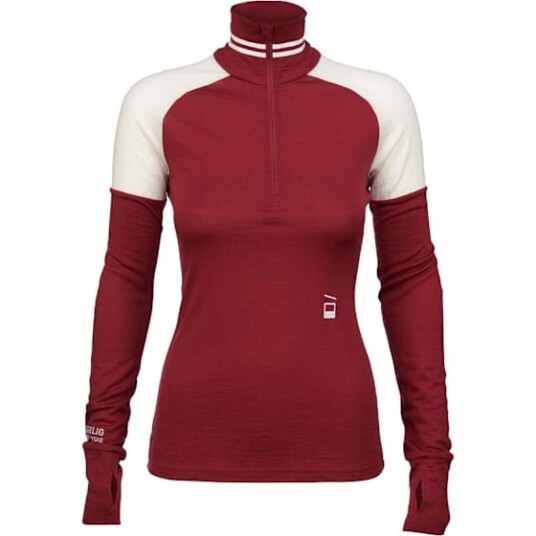 Hygge Hyggewool 180 Zip Neck Dame Burgundy/White L Hygge Hyggewool 180 Zip Neck Dame Burgundy/White L