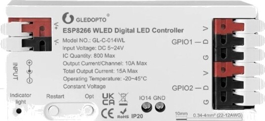 Gledopto Gledopto RGBIC Wifi kontroller 12V/24V 12V 180W 24V 360W Gledopto Gledopto RGBIC Wifi kontroller 12V/24V 12V 180W 24V 360W