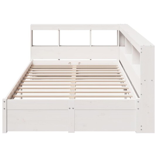 Seng med bokhylle uten madrass hvit 90x190 cm heltre furu