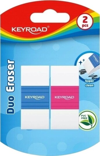 Keyroad Viskelær Keyroad, Tofarget, 2 Stk., Blister, Miks Farger