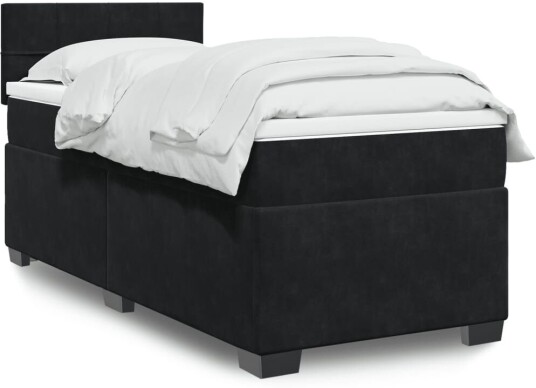 Seng med madrass boksfjær svart 90x200 cm fløyel 8721102711060