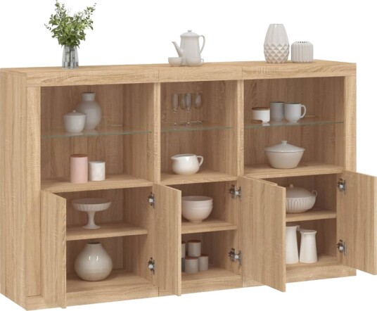 vidaXL Skjenk med LED-lys sonoma eik 162x37x100 cm