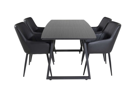Venture Design Inca & Comfort spisegruppe Svart/svart 4 st stoler & bord 160 x 85 cm