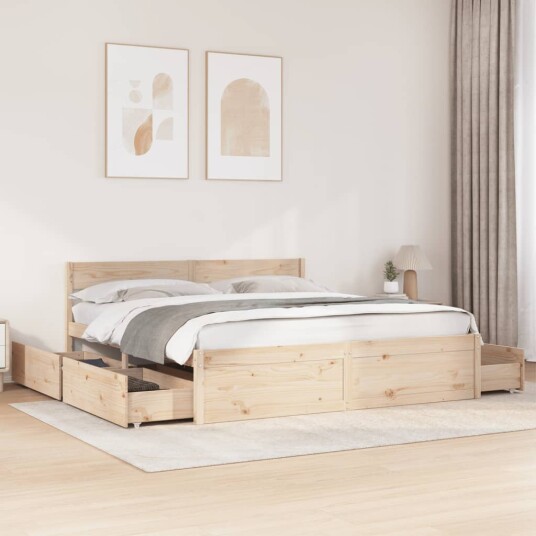 Sengeramme med madrass 200x200 cm heltre furu 8721102672347