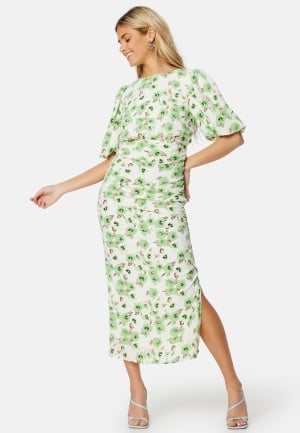 Bubbleroom Occasion Balloon Sleeve Bow Midi Dress Green/Floral 46