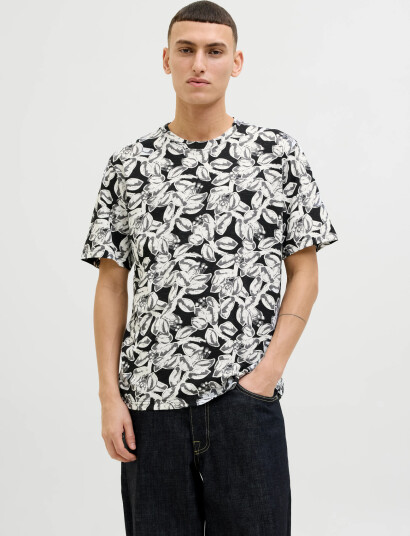 Jack & Jones Jorsplit Aop Tee Ss Crew Neck Ln - Black - S