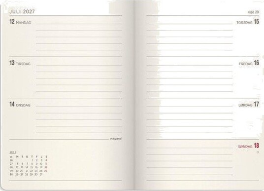 Mayland A6 Forma Deluxe ugekalender tvrf. brun kunstskind 2027