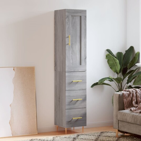 vidaXL Highboard grå sonoma 34,5x34x180 cm konstruert tre 8720845496135