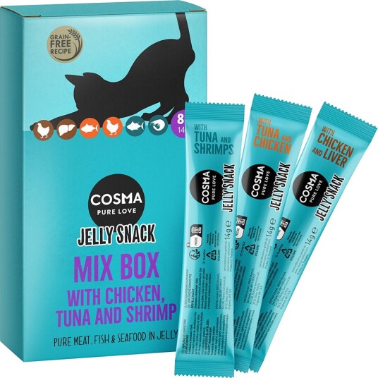 Cosma Jelly Snack Mix 2 Tunfisk & Reker Tunfisk & Kylling Kylling & Lever 8 X 14 G