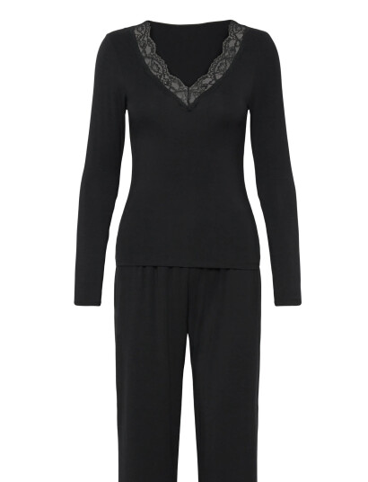 Hunkemöller Pj Ls Jersey Lace Nana - Black - XS