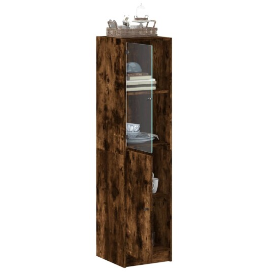 vidaXL Highboard med glassdør røkt eik 35x37x142 cm vidaXL Highboard med glassdør røkt eik 35x37x142 cm