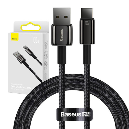 Baseus Tungsten Gold 100W USB-C Kabel 1m Svart Baseus Tungsten Gold 100W USB-C Kabel 1m Svart