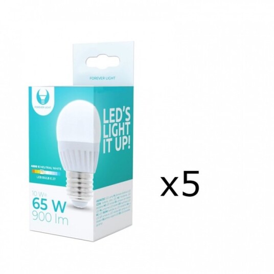 LED-lampe E27 G45 10W 230V 4500K keramisk 5-pakning hvit nøytral LED-lampe E27 G45 10W 230V 4500K keramisk 5-pakning hvit nøytral