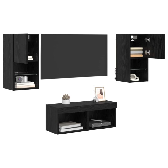  TV Veggskap 4 pcs Svart Eik 30,5 x 30 x 60 cm Konstruert tre