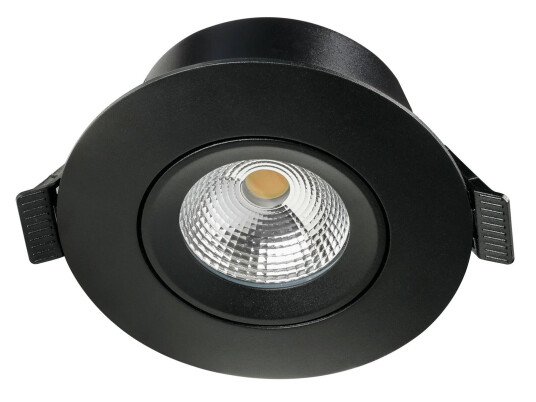 E95 lavtbyggende downlight 2700 Kelvin IsoSafe RA90 7W IP54 Dimbar Svart