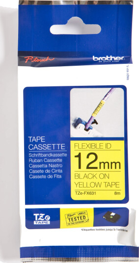 Brother P-Touch Tape Sort på Gul 12mm Flexible ID (8m)