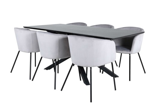 Venture Design Piazza & Berit spisegruppe Grå/svart 6 stoler & bord 180 x 90 cm