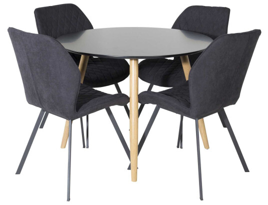 Venture Design Plaza & Gemma spisegruppe Svart/svart 4 st stoler & bord 100 cm