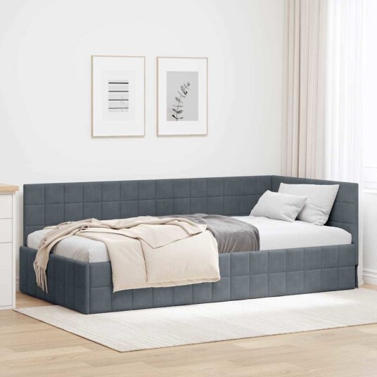 Hjørnesengramme med hodegjerde Mørke grå 90 x 200 cm Fløyel Hjørnesengramme med hodegjerde Mørke grå 90 x 200 cm Fløyel