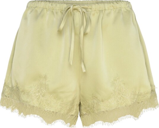 Gina Tricot Satin Lace Shorts   Green   L
