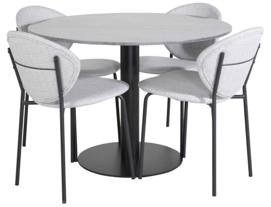 Venture Design Estelle & Vault spisegruppe Svart/grå 4 st stoler & bord 106 cm