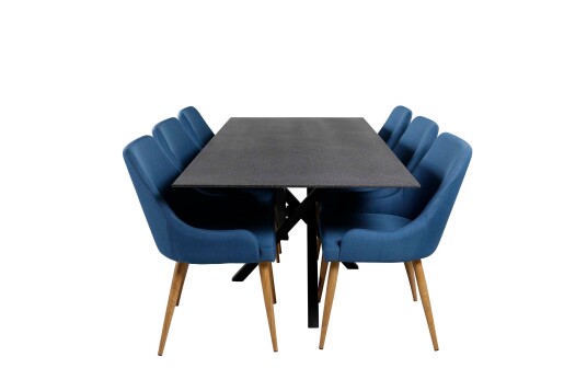 Venture Design Piazza & Plaza spisegruppe Grå/blå 6 st stoler & bord 180 x 90 cm