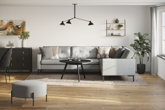 Frillestad 5 seters Høyrevendt L formet Hjørnesofa i Stoff Grå